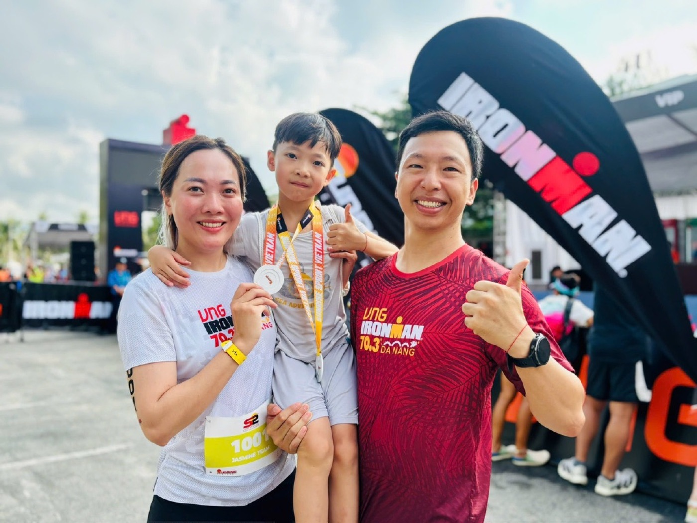 Thuy Bui with her family at an Ironman 70.3 event in Da Nang, Vietnam